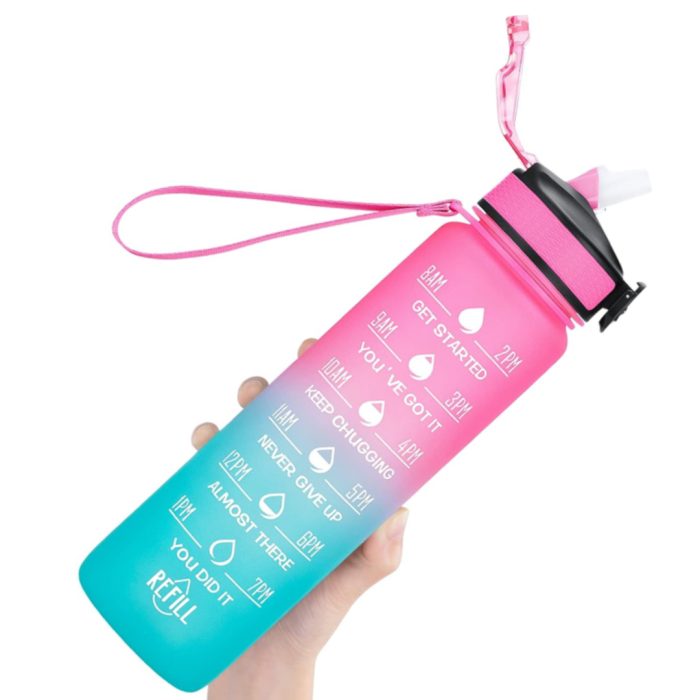 pink blue water bottle